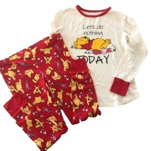 Disney Winnie The Pooh & Piglet Waffle Loungewear Pajamas Ladies Top L Bottom M